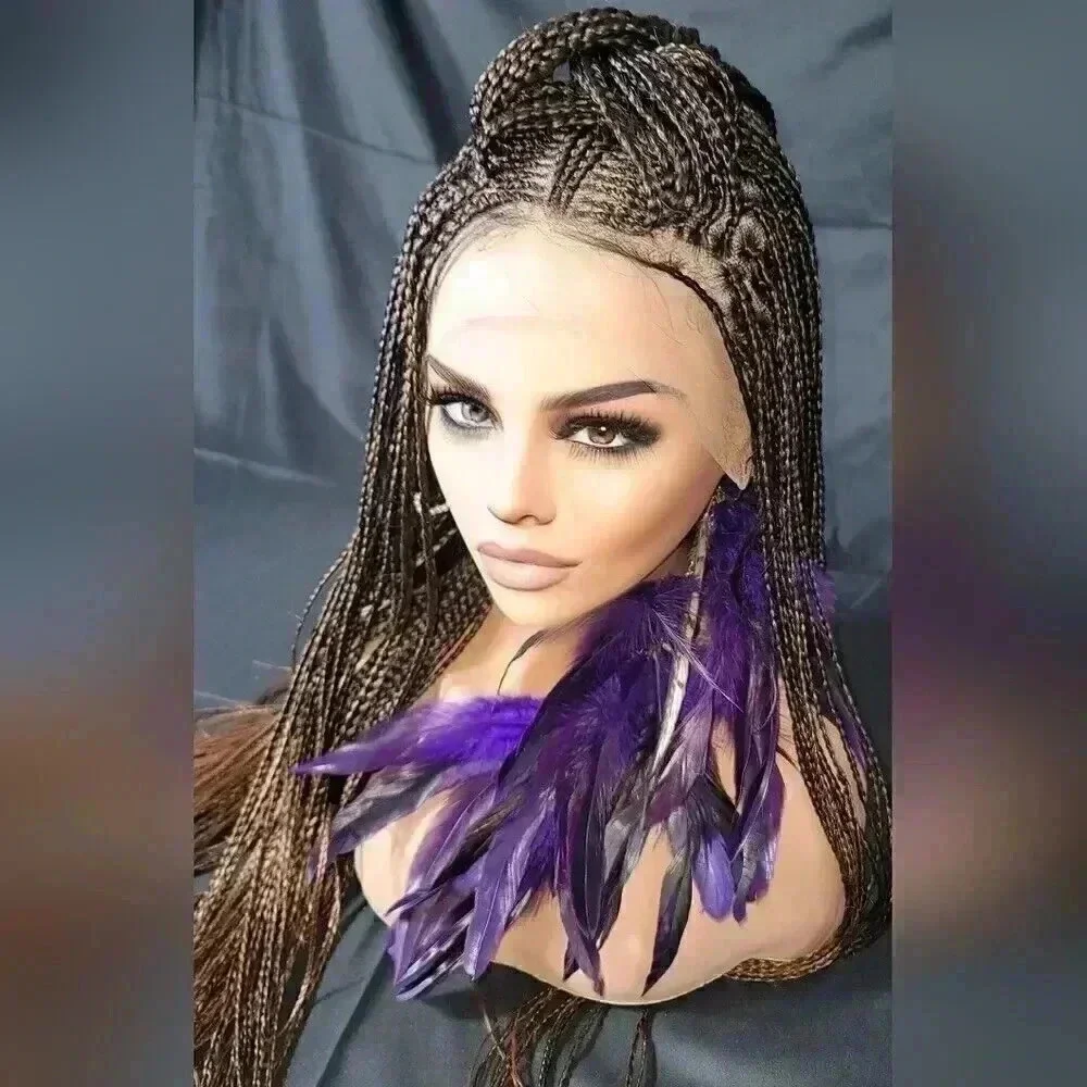 Premium Handmade Auburn Ombre Braided Wig with Box Braids & Cornrows - NWT